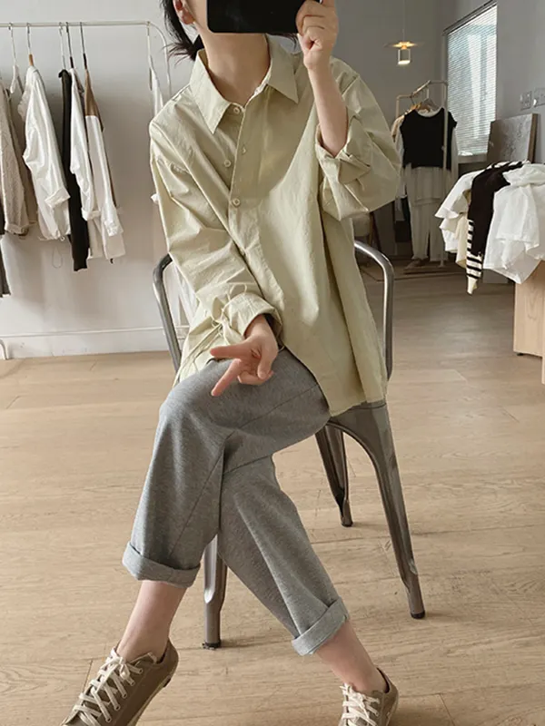 Loose Lapel Irregular Splicing Short-Sleeved With Belt Blouses&Shirts Tops