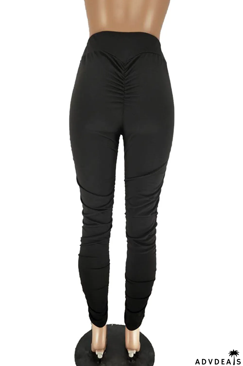 Blue Cotton Elastic Fly High Solid Draped pencil Pants Bottoms