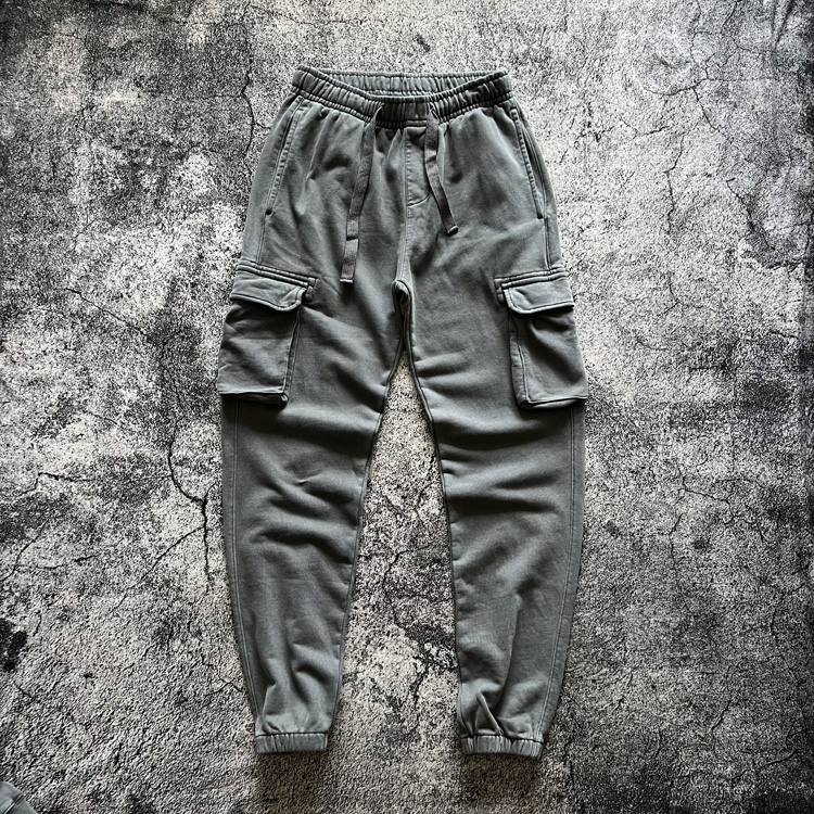Amekaji American Vintage Retro Washed Worn Pockets 100% Cotton Workwear Pants Loose Jogger Drawstring Solid Sweatpants for Men