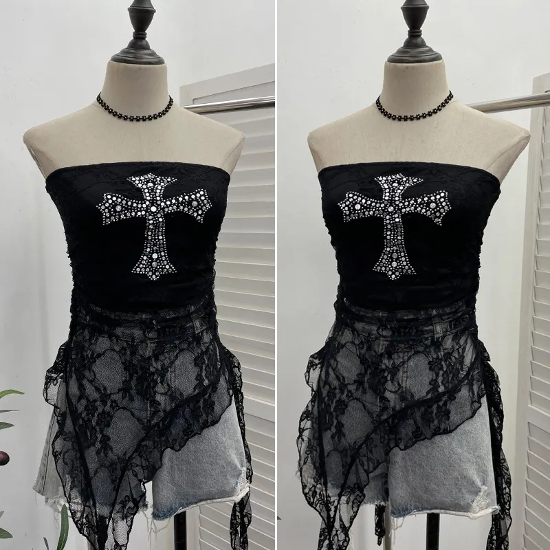 Brownm 2025 Hottie Street Sexy Lace Tset Bra Crucifix Nails Irregular Y2k Wear 9956