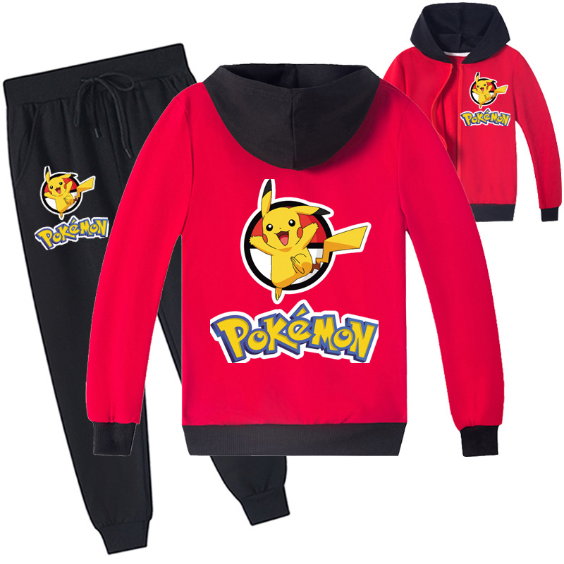 Mayoulove Pikachu Cartoon Zipper Jacket Trousers Set - Adorable Kids Costume for Pokemon Lovers - Suitable for Boys and Girls Aged 2-7 Years-Mayoulove