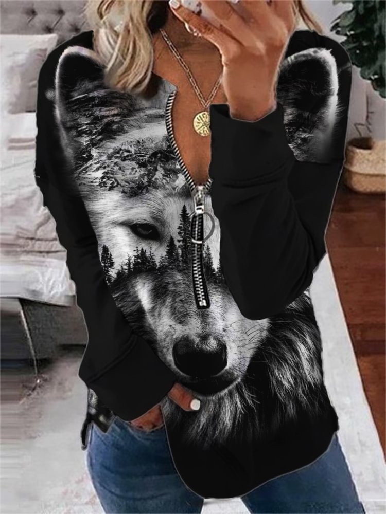 Wild Wolf Forest Long Sleeve Zip Sweatshirt