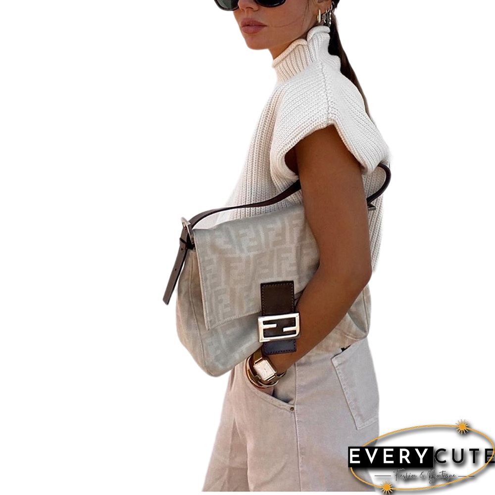 White High Collar Padded Sleeveless Sweater