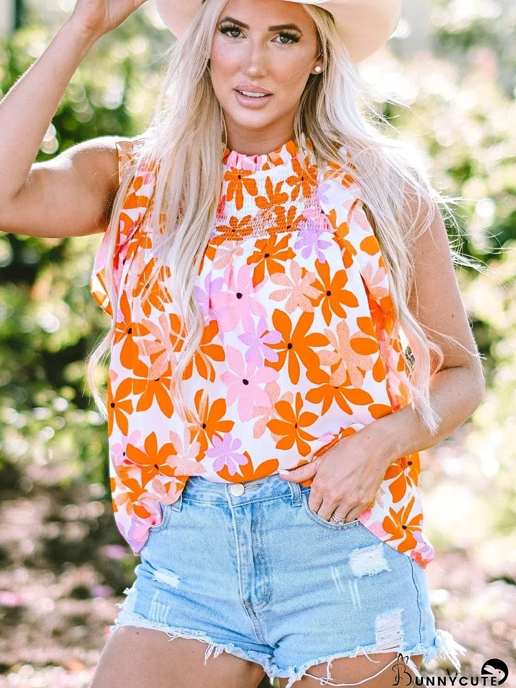 Orange Floral Flutter Sleeve Top