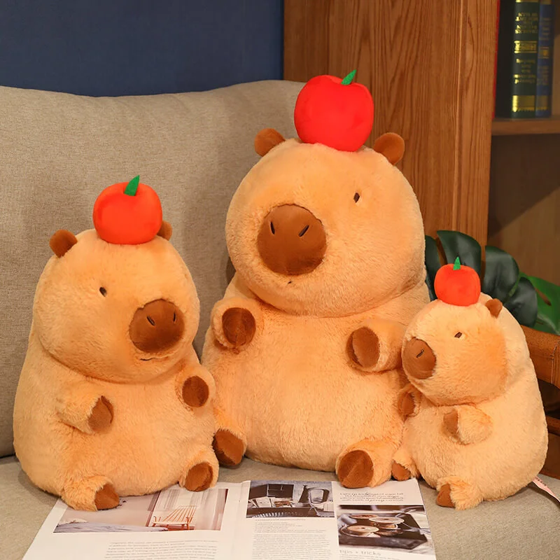 Cuteee Family Kawaii Capybara with Apple Plushies Squishy Pillow Toy