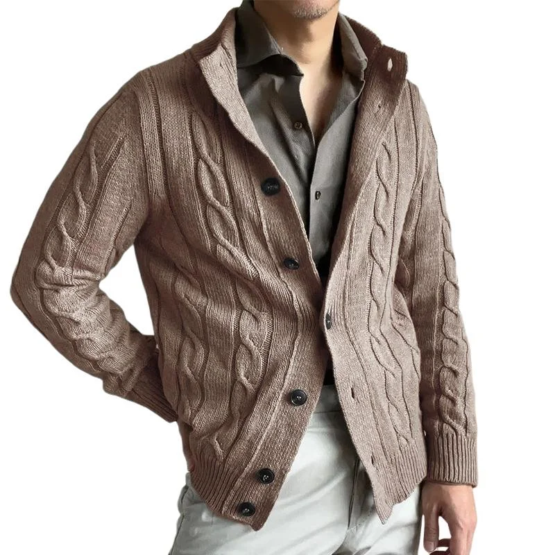 Men's Vintage Cable Knit Single Breasted Stand Collar Cardigan