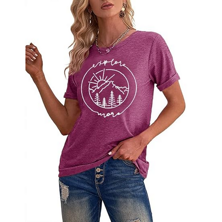 AL™ Mountains Print Hiking T-Shirt Tees Short Sleeve Crew Neck Tee-Annaletters