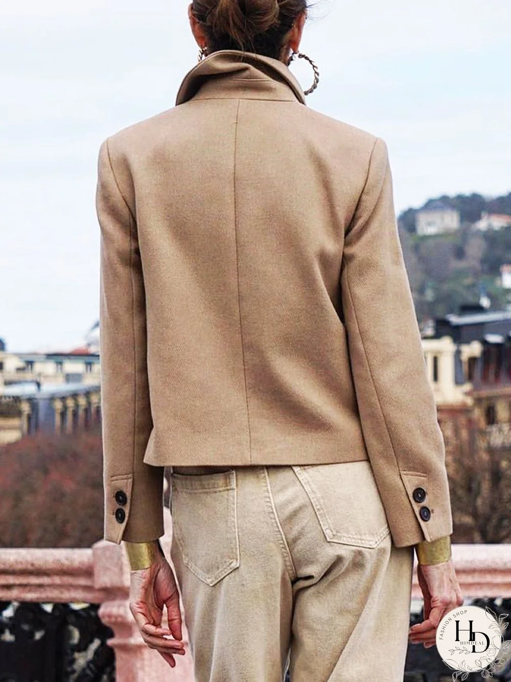 Casual Plain Shawl Collar Woolen Loose Jacket