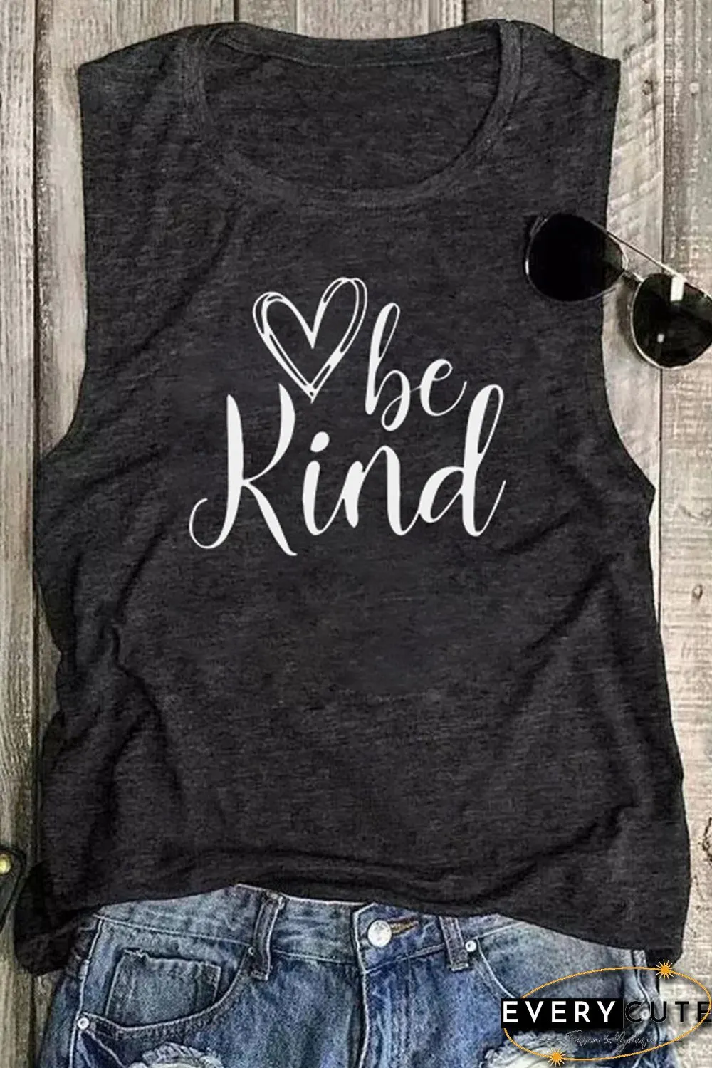 Gray Be Kind Print Washed Tank Top