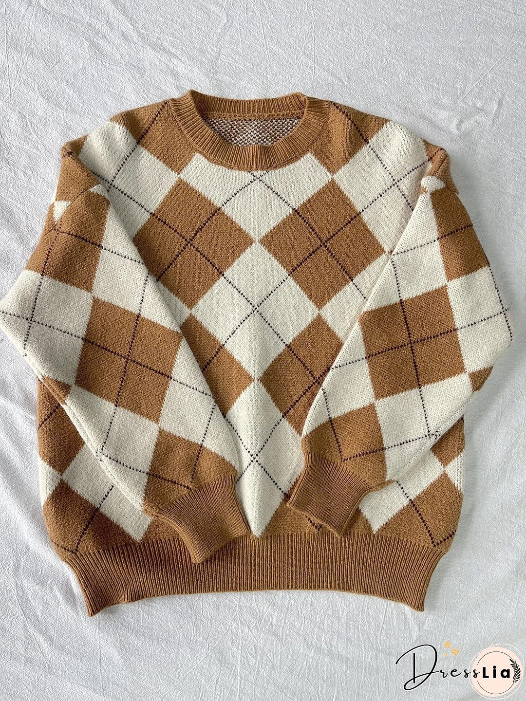 Plaid Pattern Crew Neck Pullover Sweater, Casual Long Sleeve Sweater For Fall & Winter, Women's Clothing