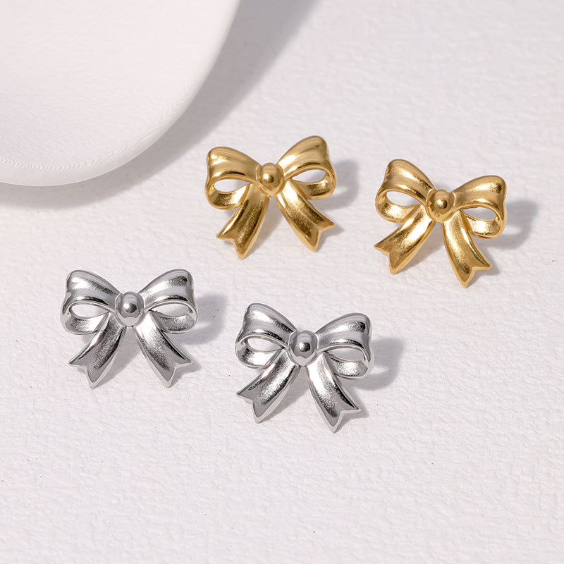 Minimalist Bowknot Bowknot Stainless Steel Electroplating Stud Earrings