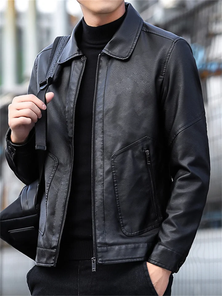Jacket Men's Fall New Trend of Handsome Youth Casual Lapel Work Motorcycle Soft Leather Jacket