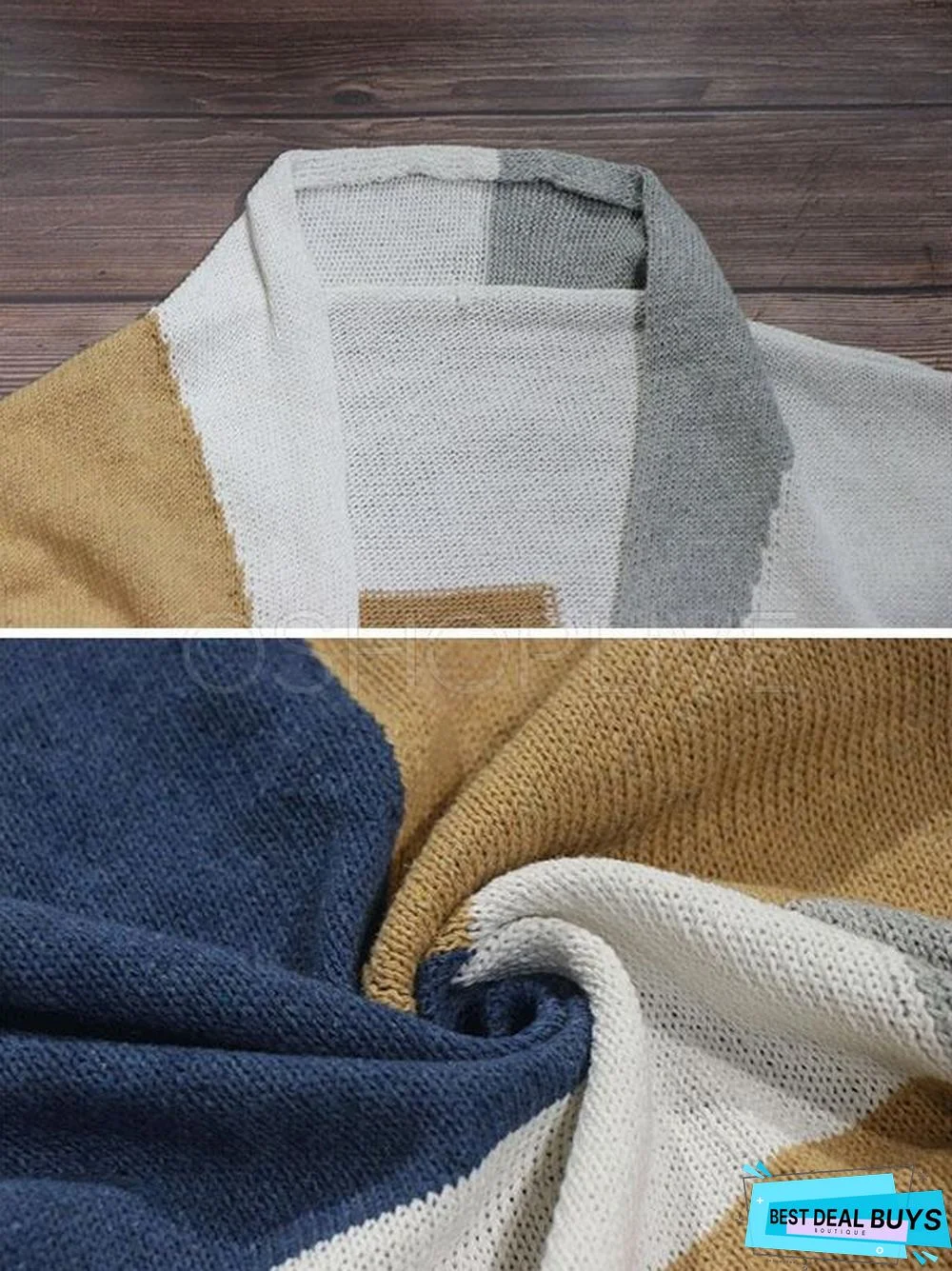 Splicing Color Mid-Length Knitting Sweater