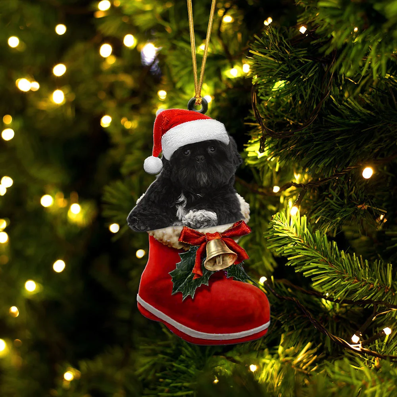 VigorDaily Shih Tzu Color Black In Santa Boot Christmas Hanging Ornament SB031