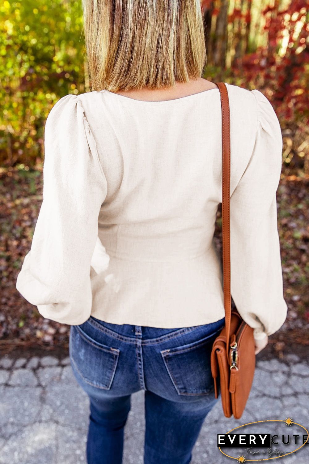 Puff Sleeve Peplum Top with Belt