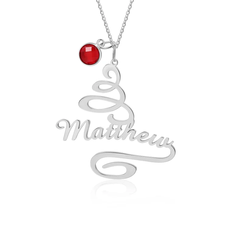 Personalized Name Necklace Custom 1 Birthstone Christmas Tree Necklace for Her