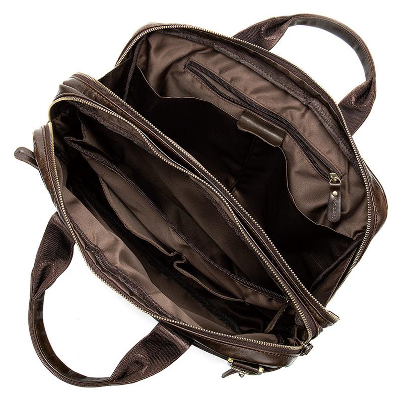 Men&rsquo;S Genuine Leather Antiqued Brass Hardware Top-Handled Detachable Laptop Bag