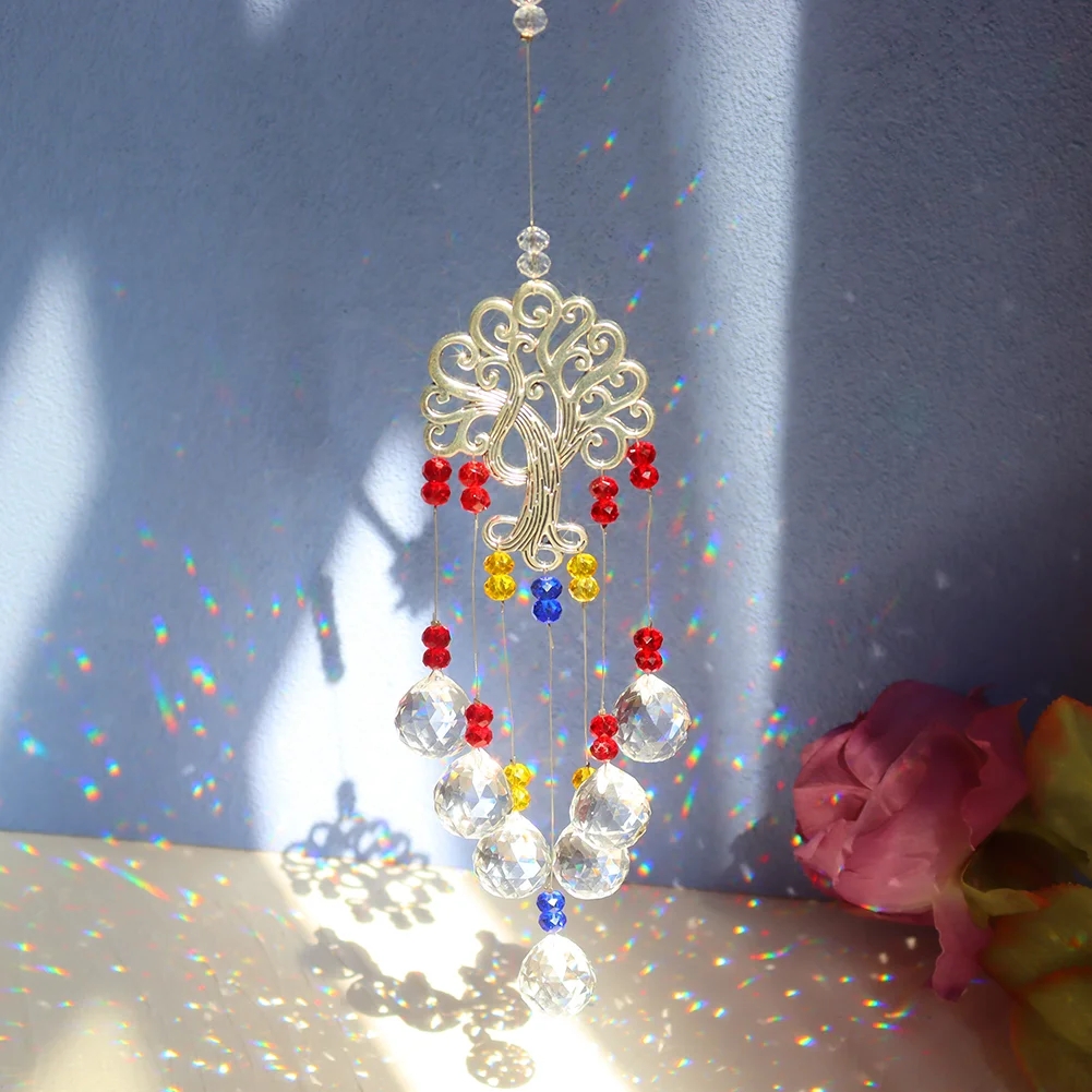 Crystal Wind Chime Tree of Life Light Catcher Ball Pendant Rainbow Maker