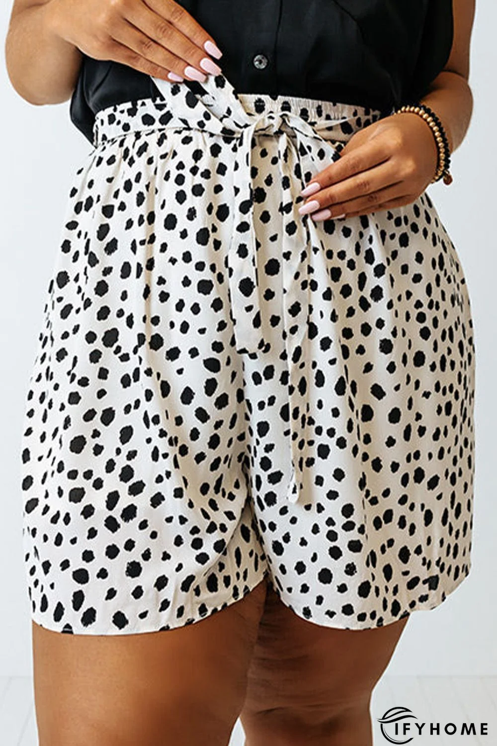 White Plus Size Dalmatian Print High Waist Shorts | IFYHOME