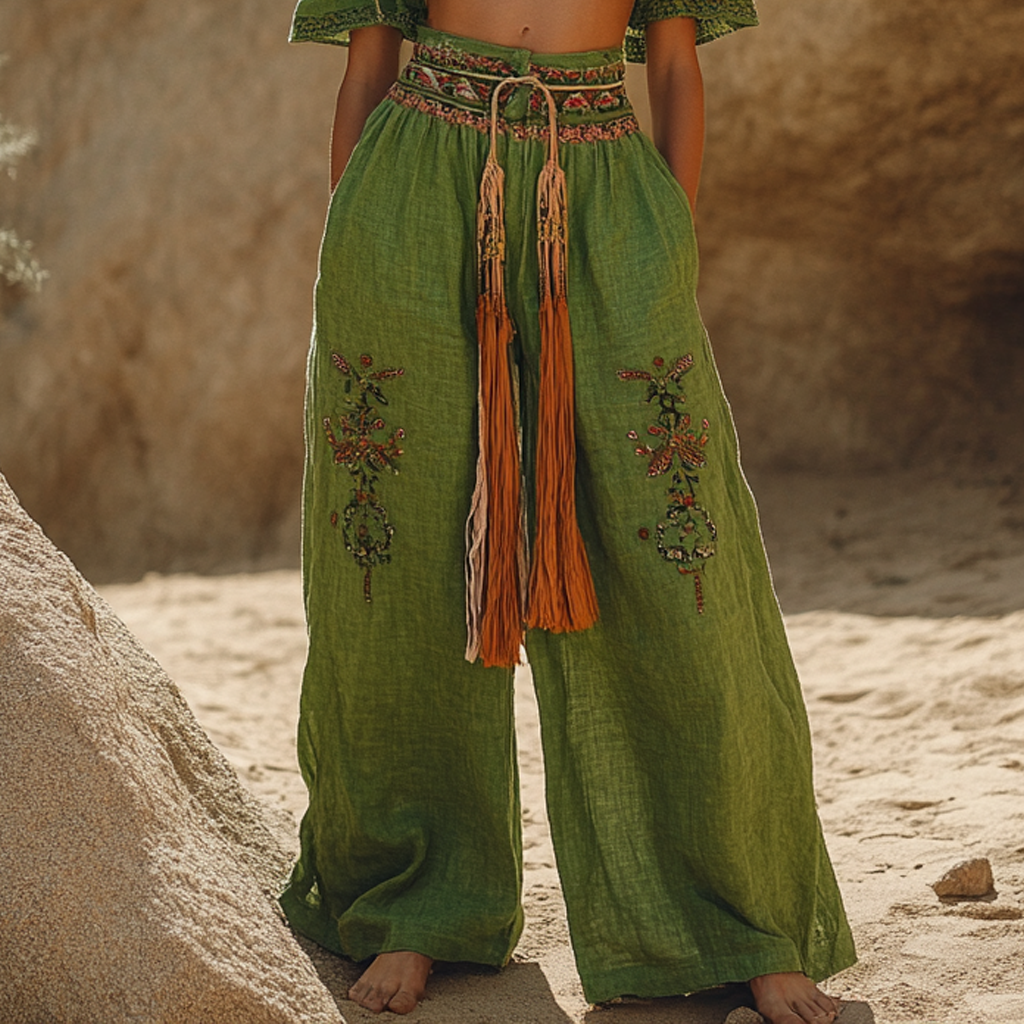 Bohemian Linen Print Ethnic Holiday Casual Pants
