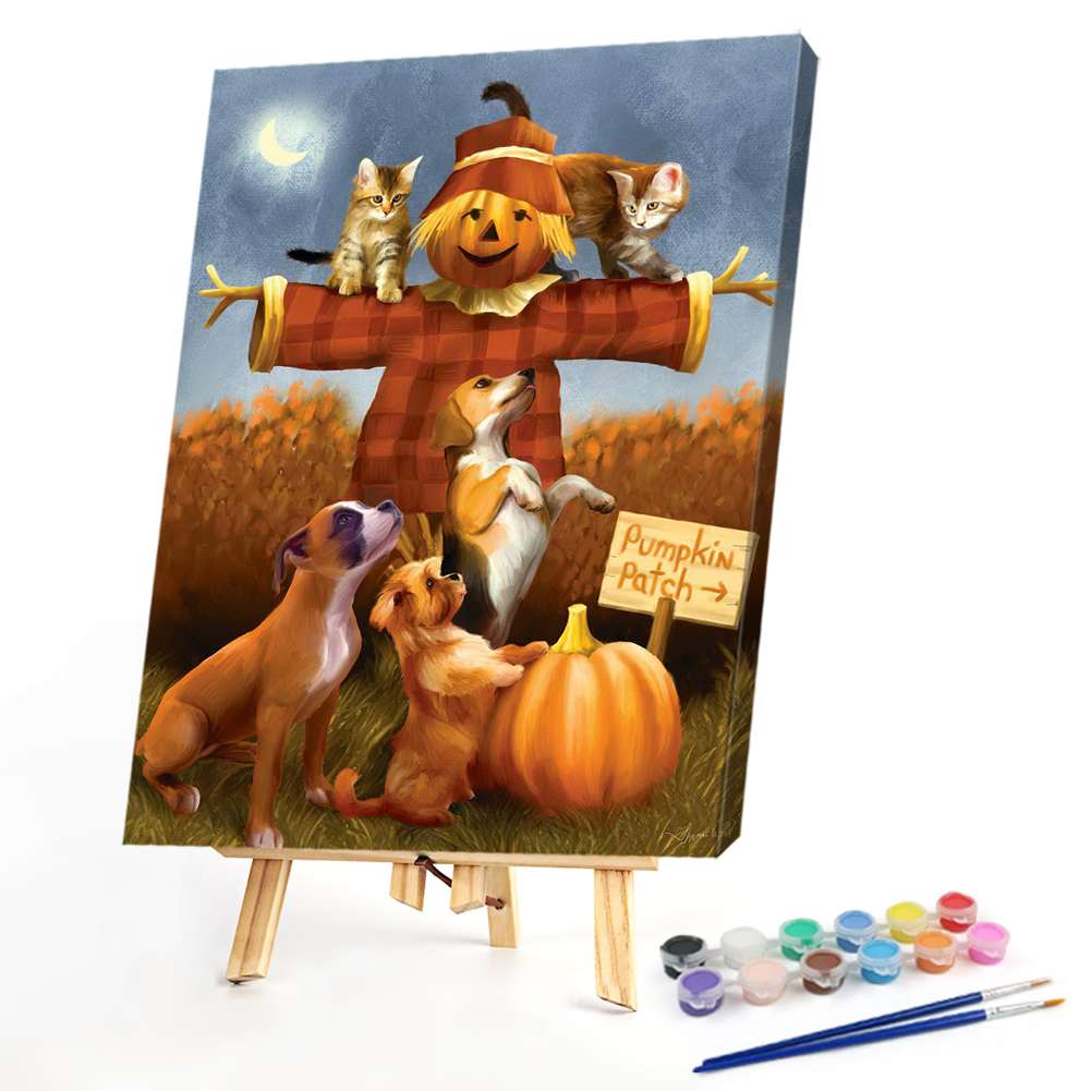 

40*50CM - Paint By Numbers - Cat Dog On Scarecrow, 501 Original