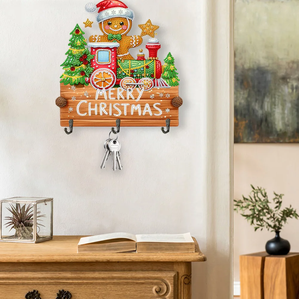 DIY Christmas Gingerbread Man Wooden Christmas Diamond Art Hanging Hooks Home Decor