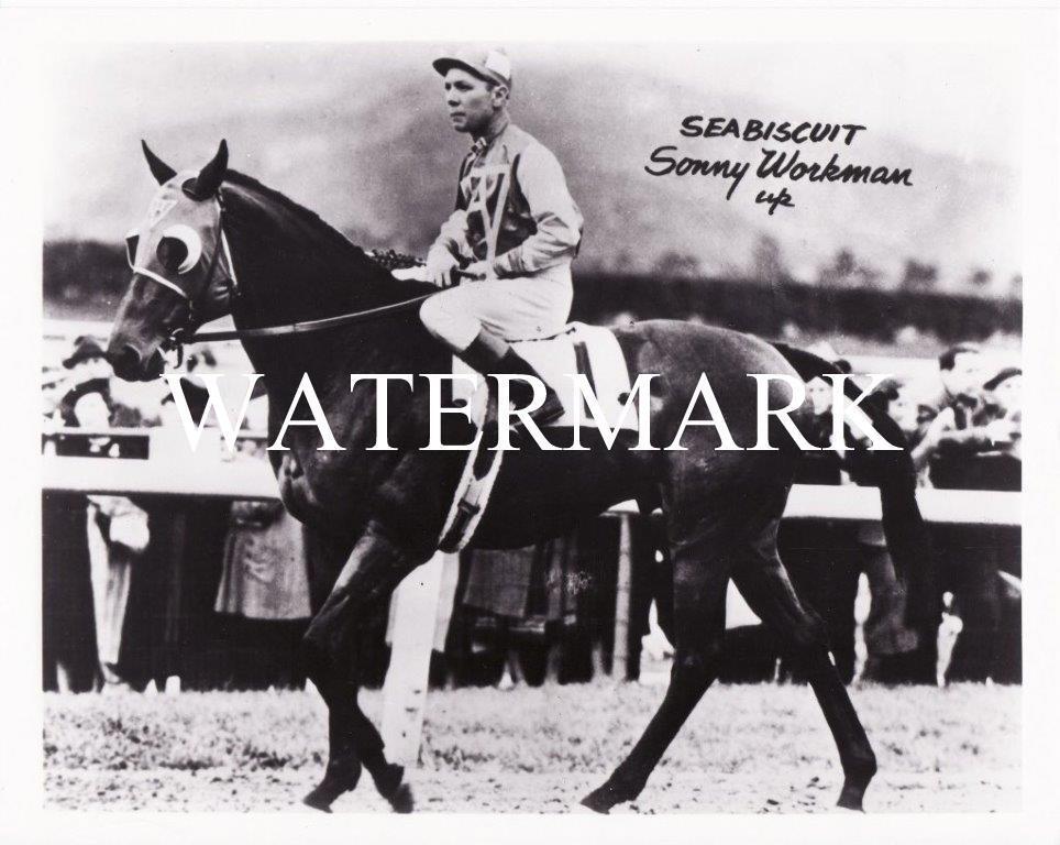 SEABISCUIT w/ SONNY WORKMAN Vintage Horse Racing Glossy 8 x 10 Photo Poster painting Race