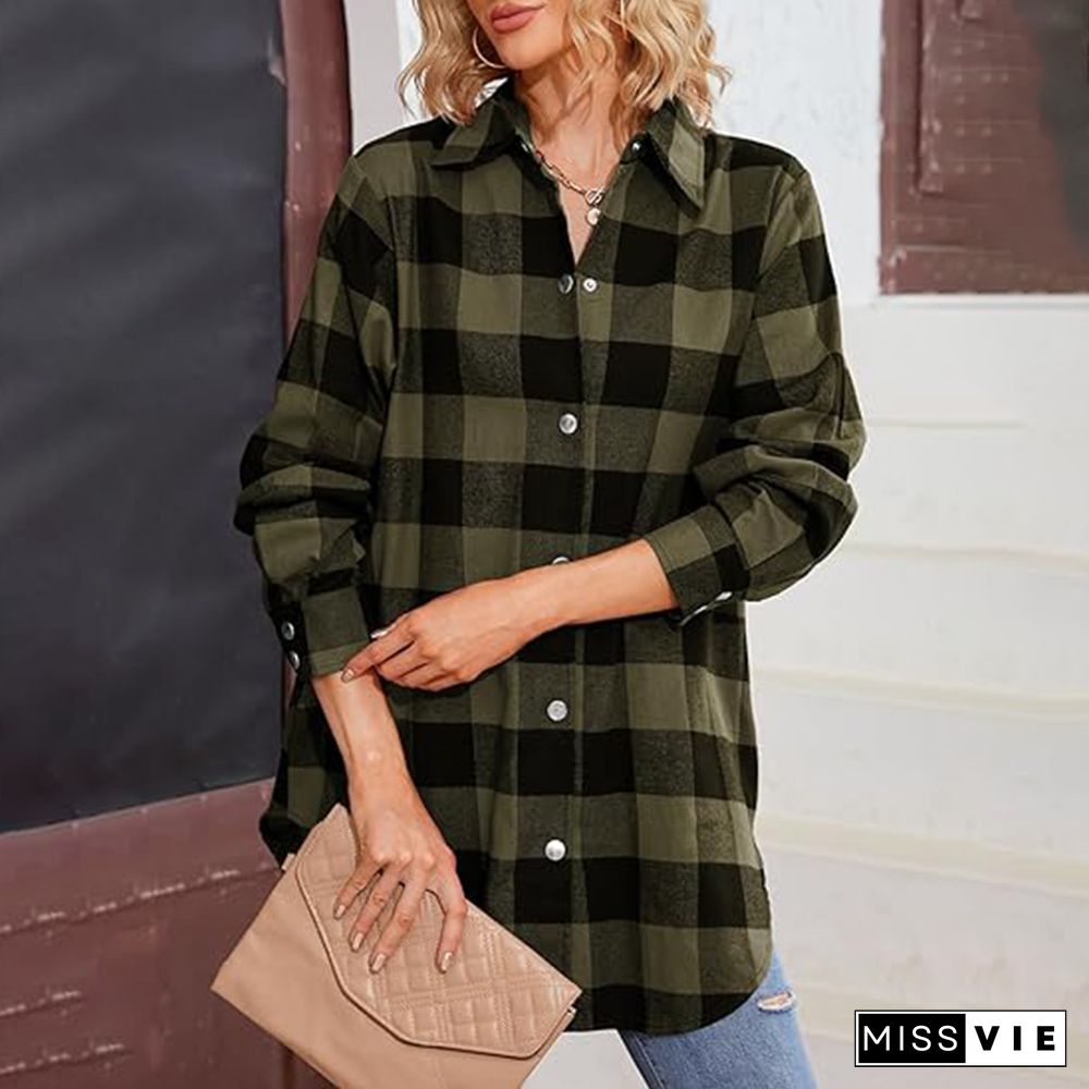 Popular Plaid Collared Outerwear