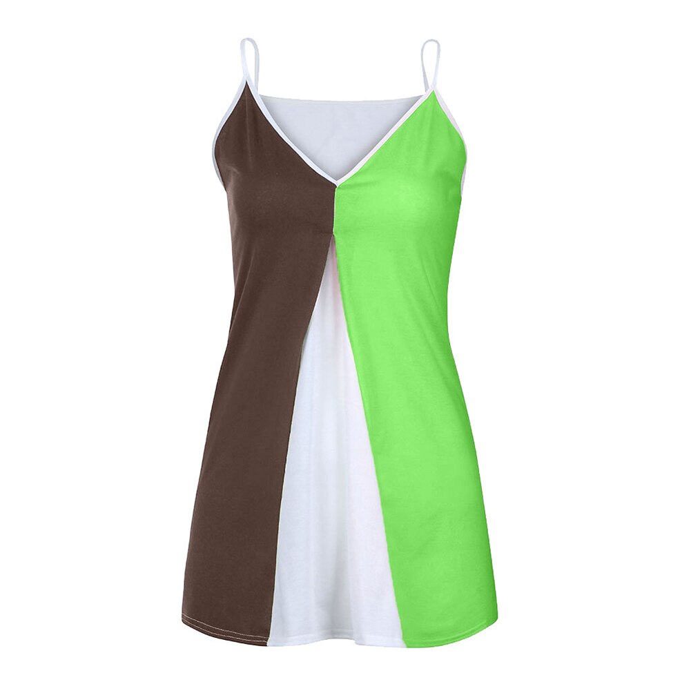 Women Summer Color Block Spaghetti Strap Camisole Sleeveless Blouse Top Vest