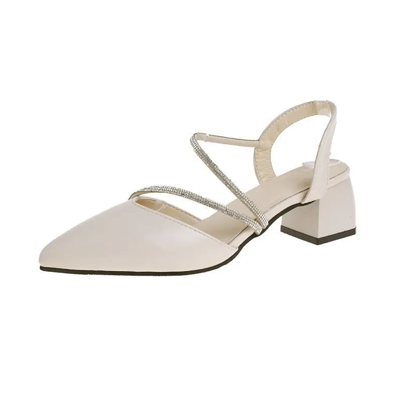 Breakj Breakj Water Drill Sandals Women Summer French Coarse High Heels Retro Single Shoes Femininity Spring