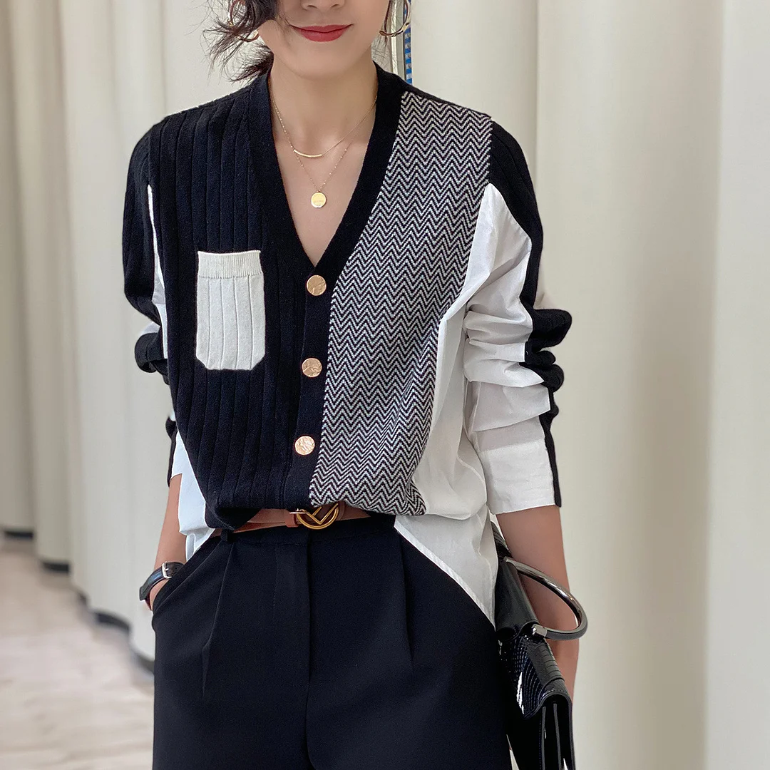 Irregular Shirt Stitching Elegant Cardigan