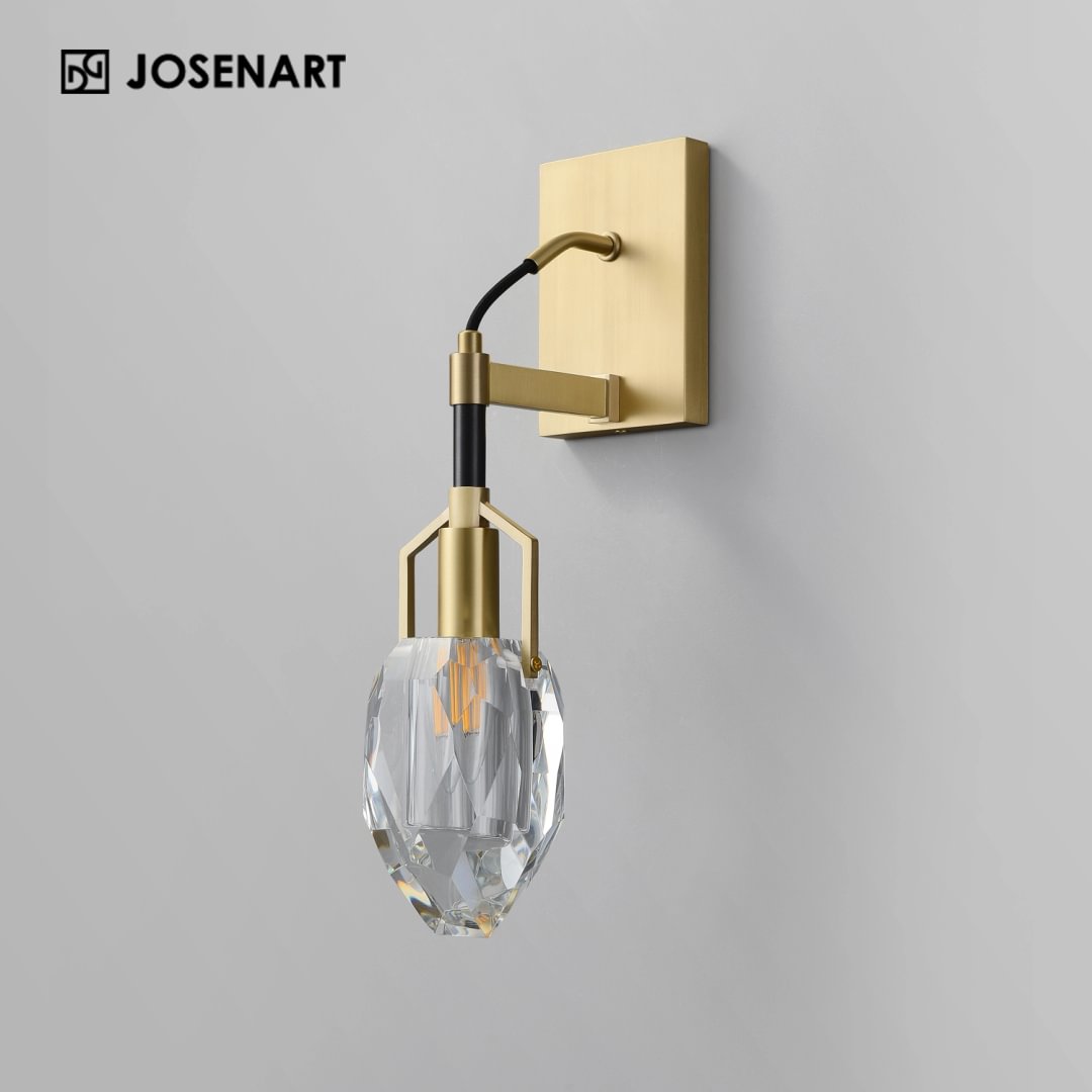 Antique Clear Crystal Shade Sconce In Brass