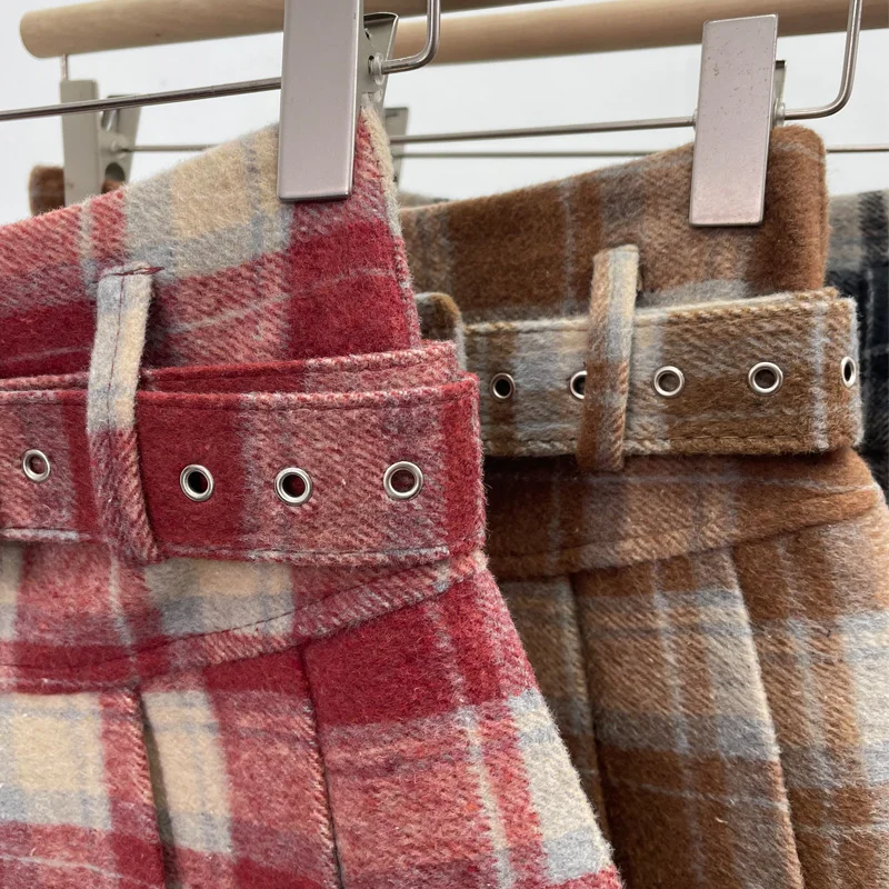 Uveng S-2XL With Belt ~ Lattice Hair Of The Hundred Folded Skirt High Waist Anti-Light Small A-Word Skirt 8382