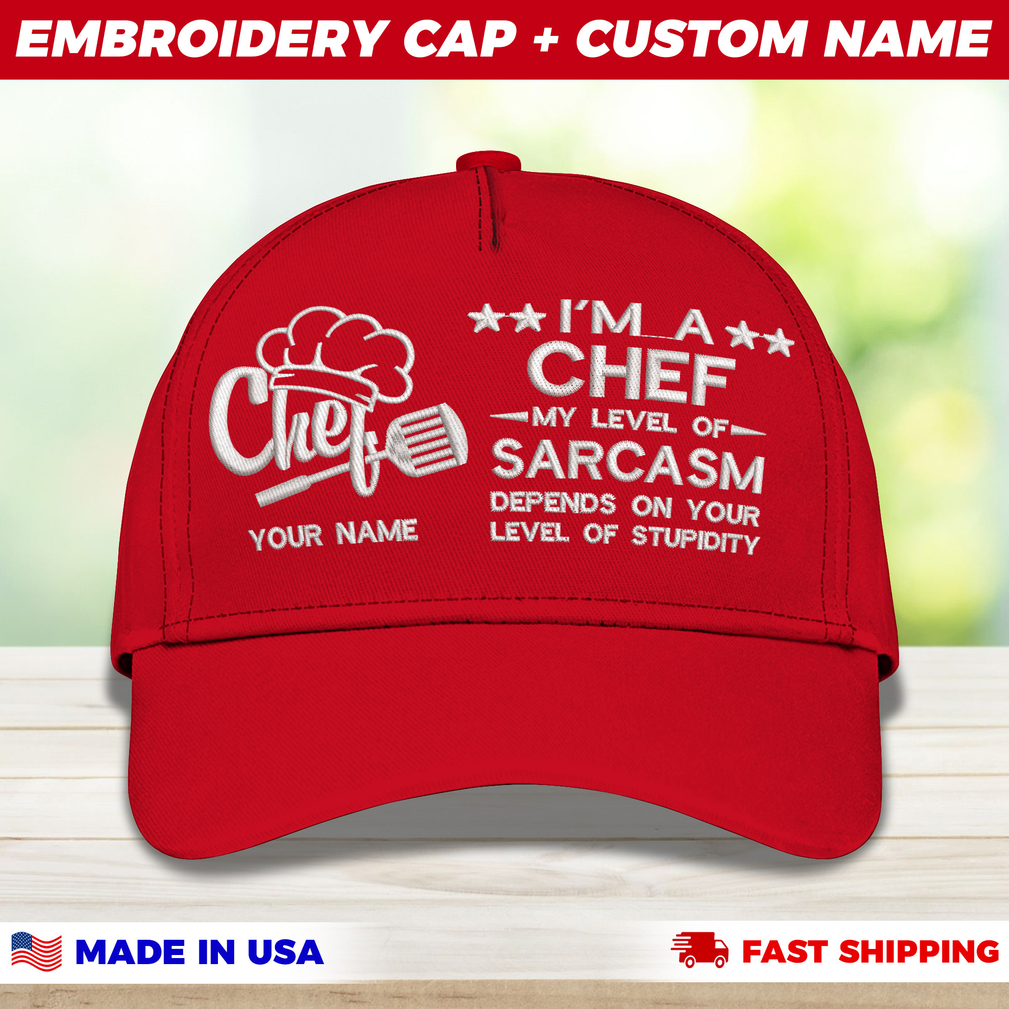 Chef Cap Custom Cook Chef Classic Embroidery Red Cap