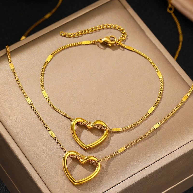 Minimalist Heart Shape 304 Stainless Steel Gold Plated Plating Hollow Out Jewelry Set