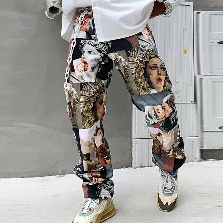 Art Statue Print Hip Hop Streetwear Men's Pants at Hiphopee