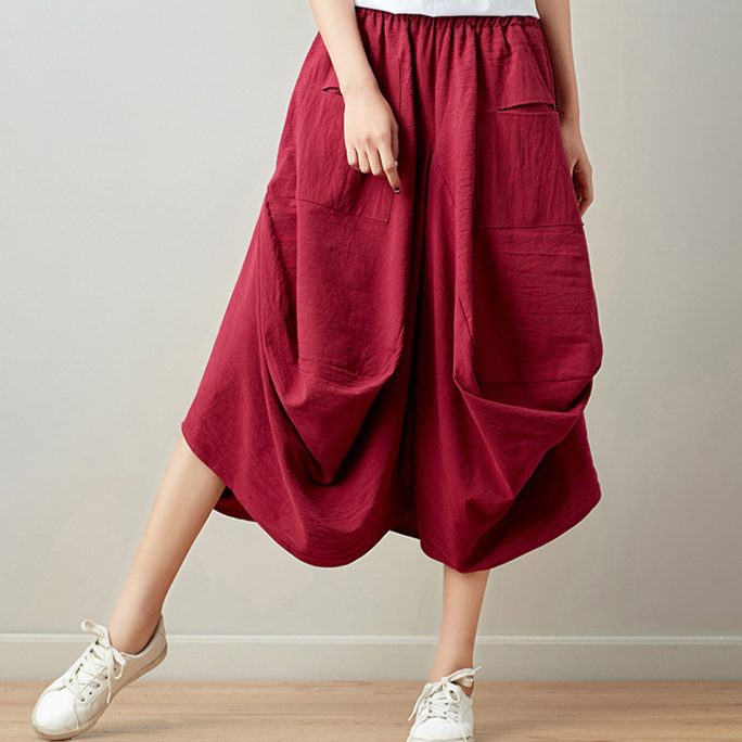 Loose Solid Color Large Pocket Lantern Skirt