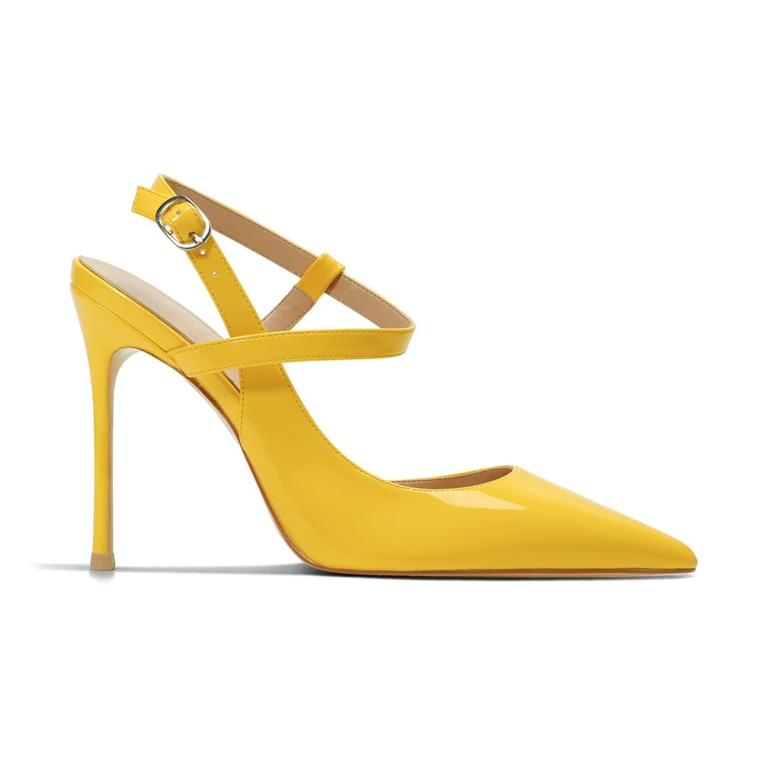100mm Women Slingback Pumps Ankle Strap Jenlove Stiletto Mid Heel Close Pointed Toe Dress Shoes-MERUMOTE