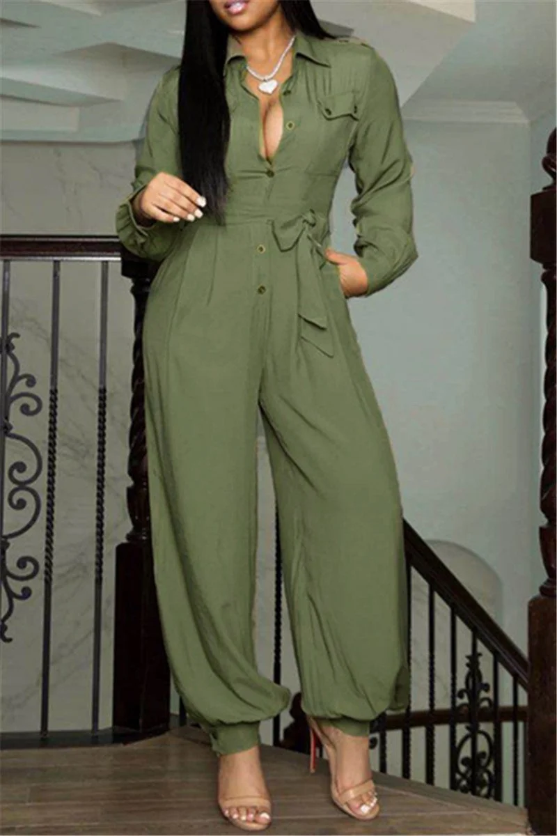 Casual Solid Color Jumpsuit With Belt