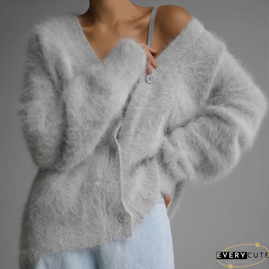 Women's Fashion Furry Loose Pocket Cardigan Coat