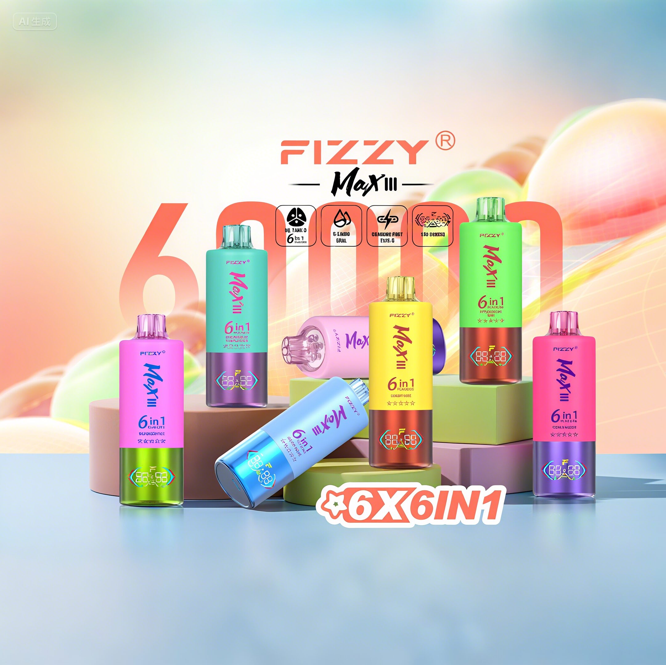 【New Arrive】Fizzy Max lll 60k 60000 Puffs 6 in 1 Flavors Newest Original Rechargeable LED Display Disposable Vape mysite fumotvapeshop