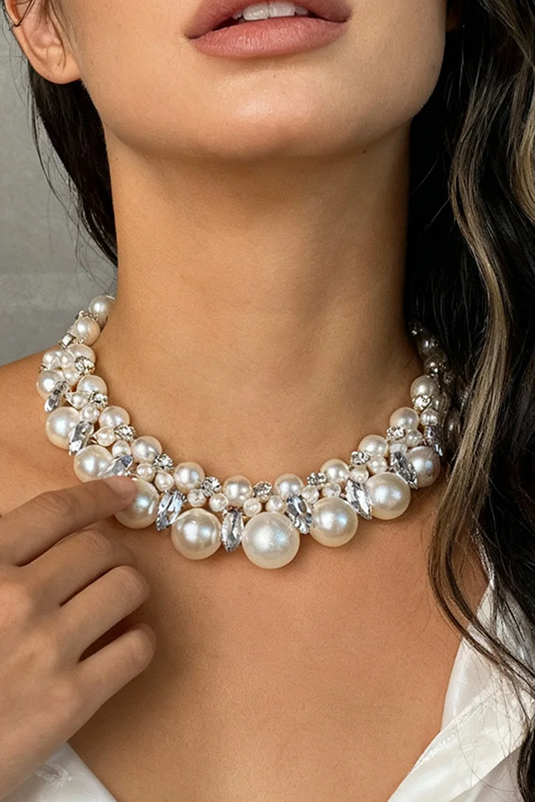 Retro Pearl Rhinestone Bow Cross Multi-Layer Choker Necklace 2024 - Xpluswear