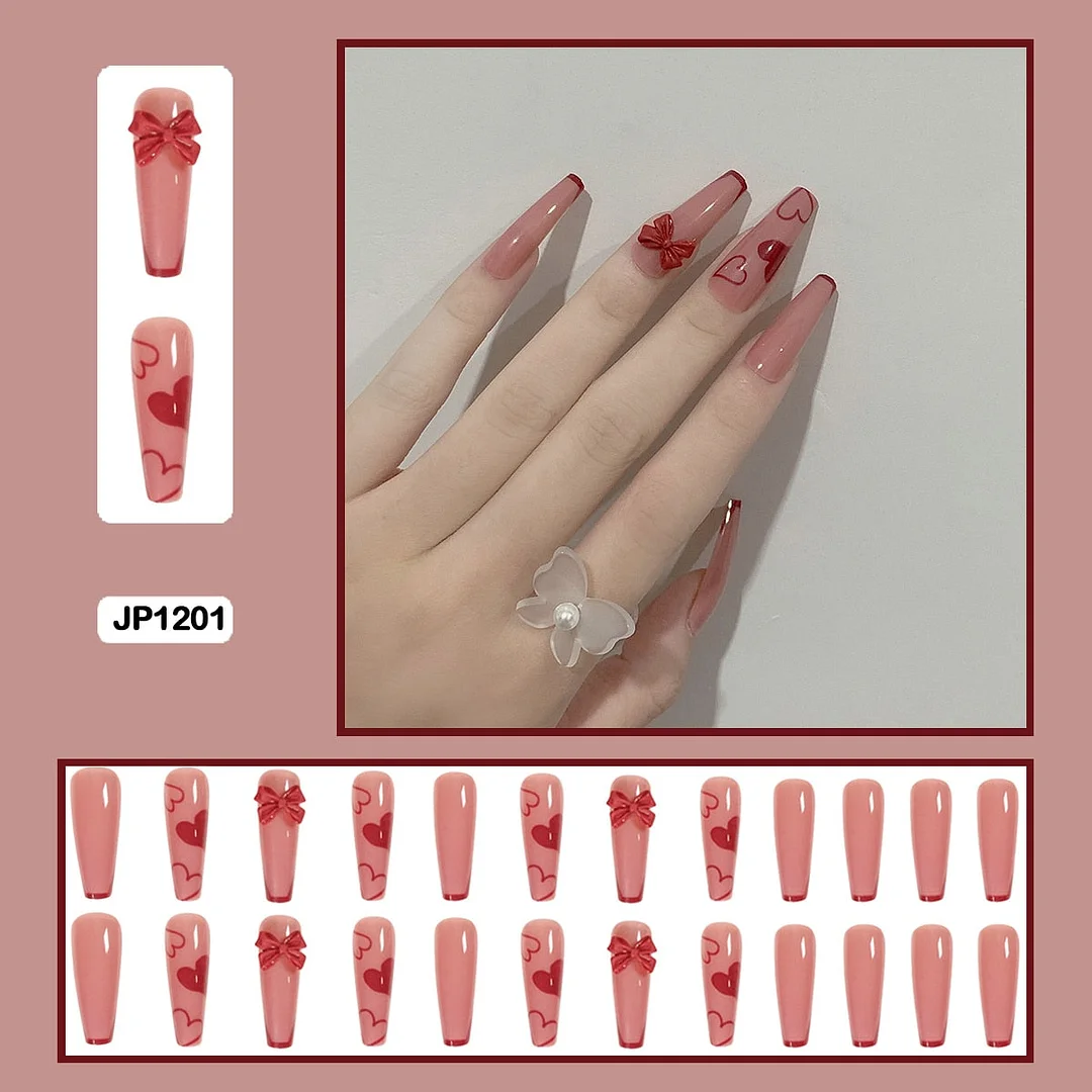 Butterfly Lovely Girl Nail Art Wearable Press On Fake Nails Tips With Glue And Sticker 24pcs/box With Wearing Tools As Gift-Nail Inspo