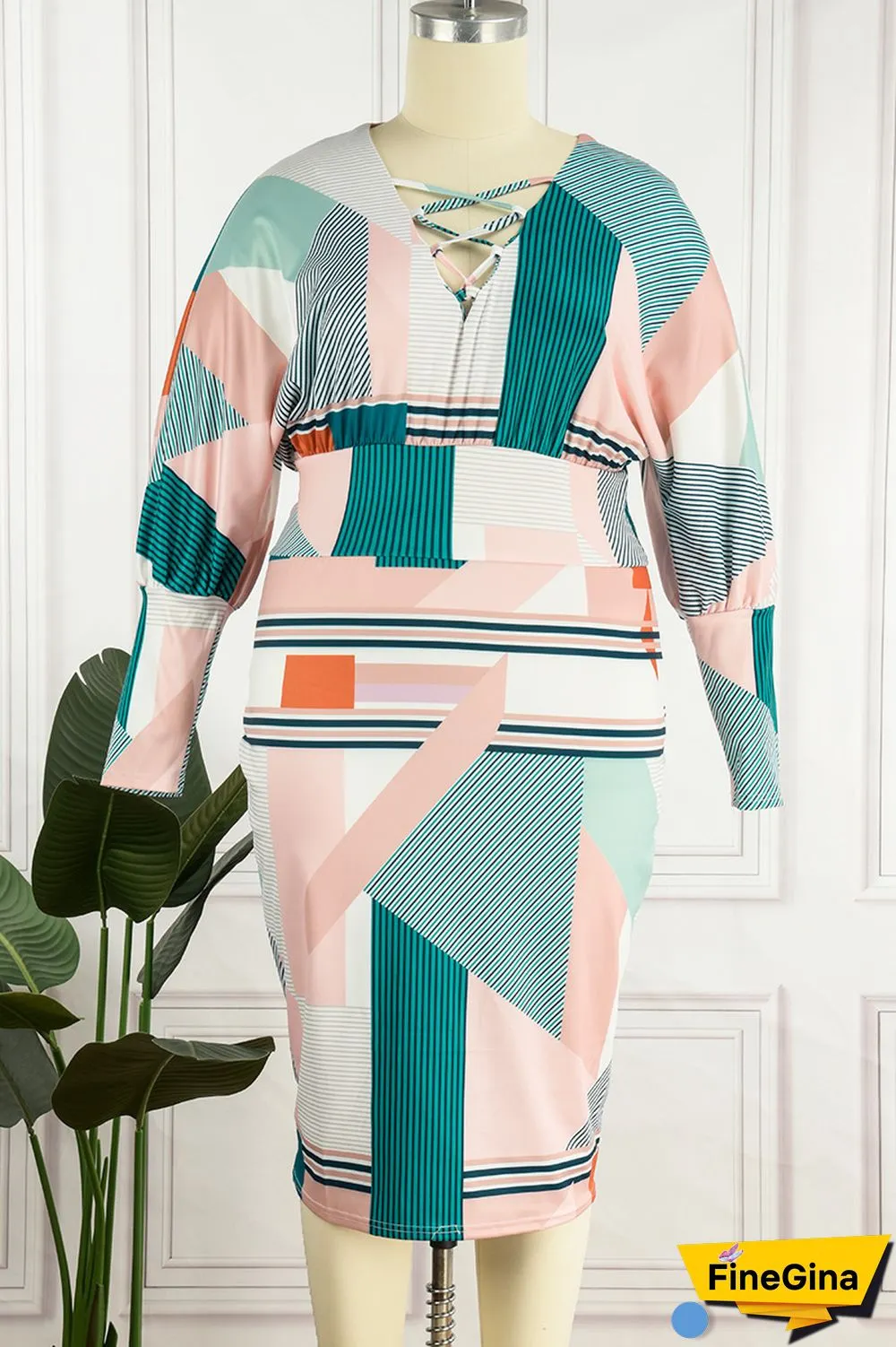 Apricot Sexy Casual Print Bandage Printing V Neck Wrapped Skirt Dresses