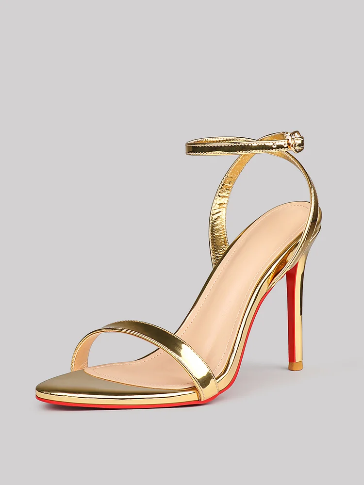100mm Women's Round Toe Sandals Stiletto Red Bottom High Heels Ankle Strap Patent  Party  Banquet Elegance Shoes
