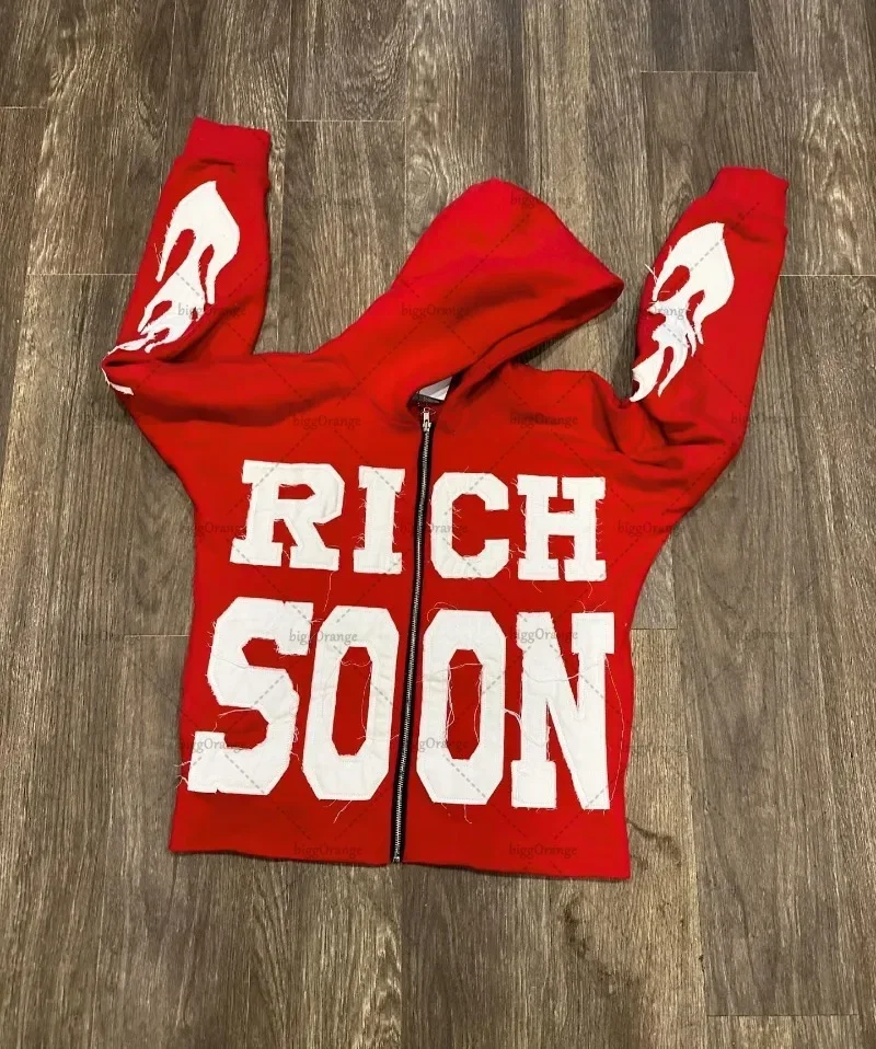 Aonga Harajuku Retro Jacket Letter Embroidered Zipper European and American Sweatshirt Men Fashion Versatile Oversized Hoodie Women aonga