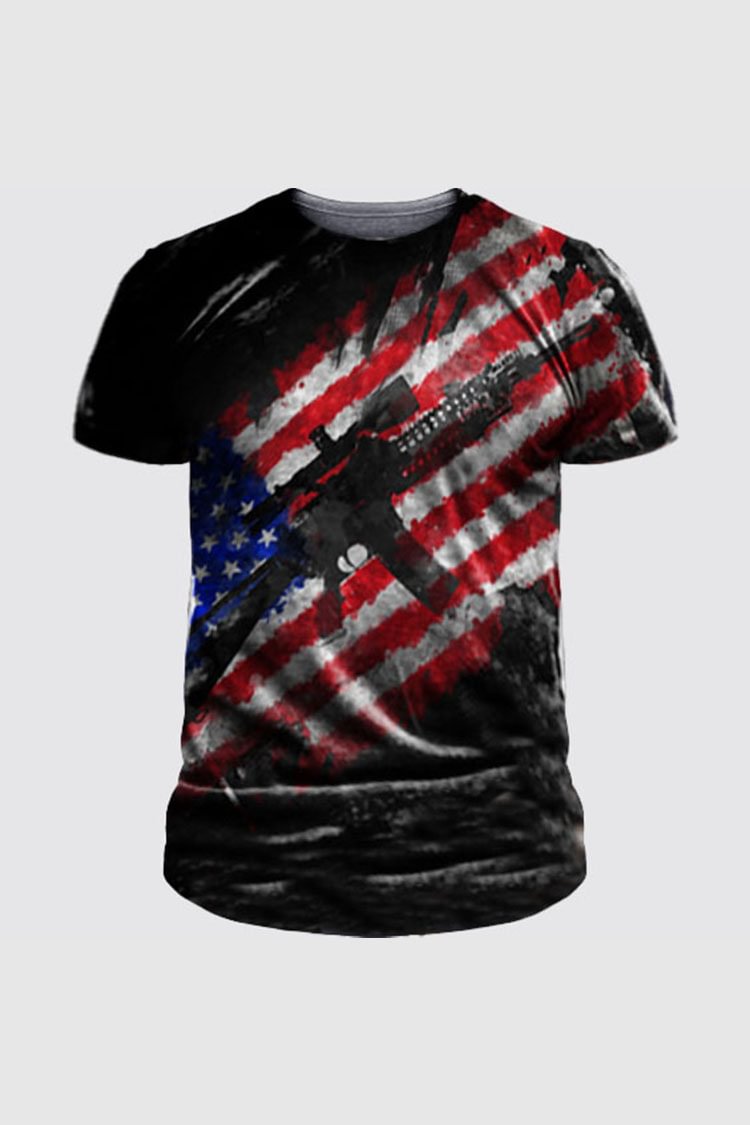 BrosWear Patriot Flag Print Crew Neck T-shirt