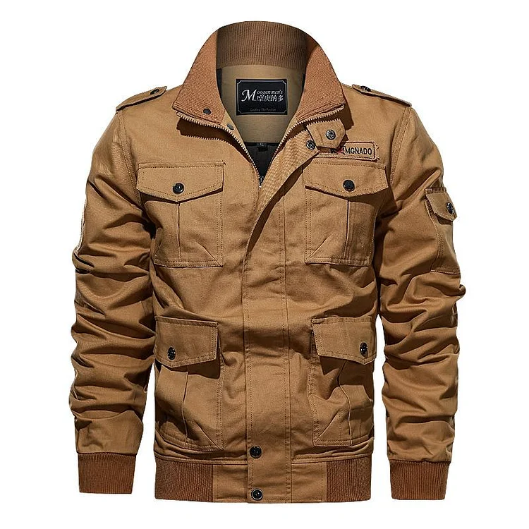 Men Fit Bomber Jacket Windbreaker Moto Street Coat Men's Spring and Autumn plus Size Jacket Men Multi-Pocket Workwear Outdoor Casual Loose Jacket
