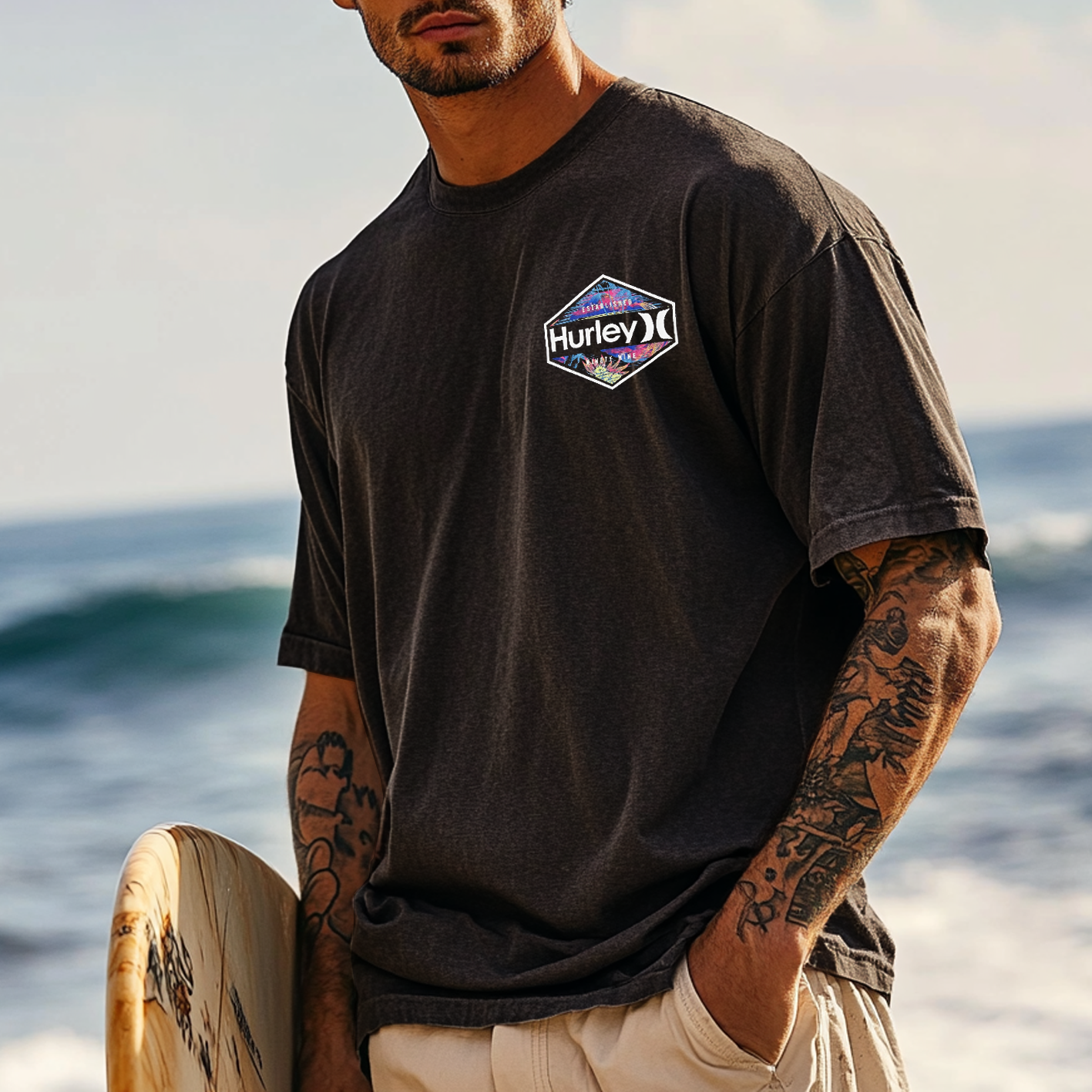 Unisex Vintage Surf Print Knit Lightweight Mesh Surf T-Shirt - Perfect For Summer Outdoors / TECHWEAR CLUB / Techwear