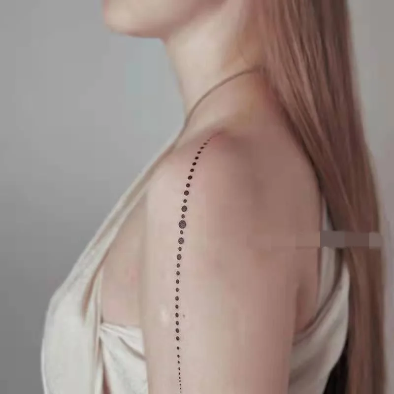 Long Line Temporary Tattoo Stickers Chest Female Waterproof Simple Beaded Arm Collarbone Personality Fake Tattoo Small Pattern